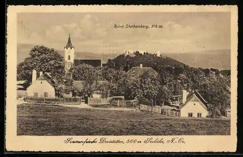AK Dreistätten, Ortsansicht mit Ruine Starhemberg