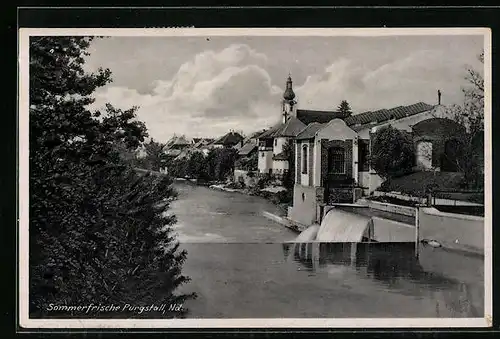 AK Purgstall, Flusspartie mit Wehr und Kirche