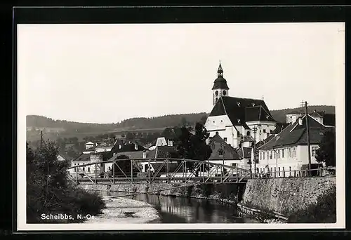 AK Scheibbs, Teilansicht mit Brücke und Kirche