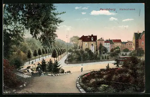 AK Rendsburg, Kielerstrasse mit Kindern