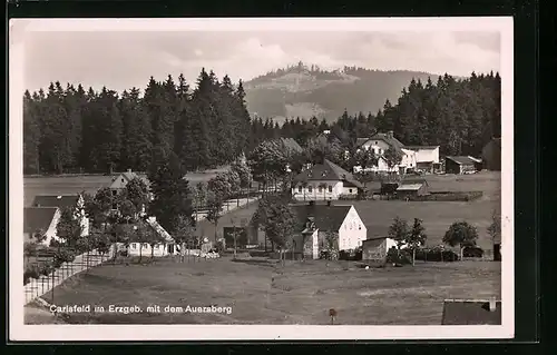 AK Carlsfeld im Erzgeb., Ortspartie mit dem Auersberg