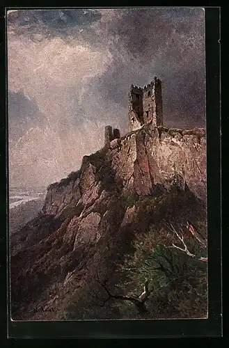 AK Drachenfels bei Gewitterstimmung