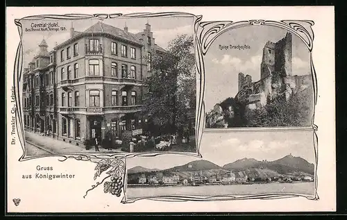 AK Königswinter, Central-Hotel, Bes. Theod. Kluth, Ruine Drachenfels