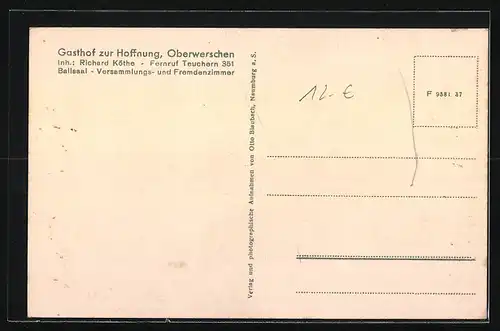 AK Oberwerschen, Gasthof zur Hoffnung, Saal