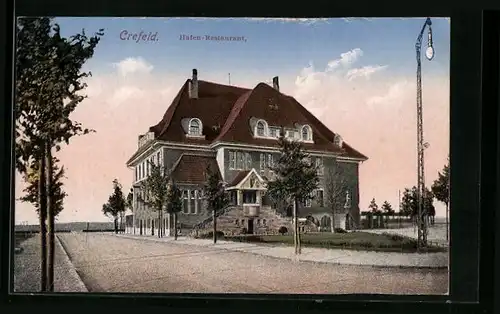 AK Crefeld, Partie am Hafen-Restaurant