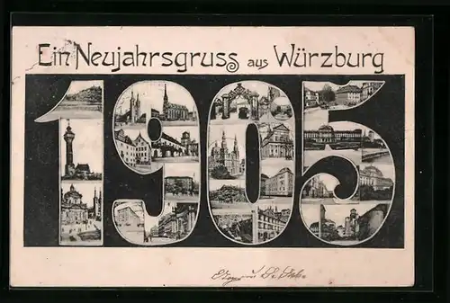 AK Würzburg, Ansichten der Stadt in der Jahreszahl 1905