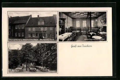 AK Teuchern, Konditorei u. Gastwirtschaft Deutsches Haus, Gesellschaftszimmer, Garten