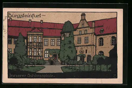 Steindruck-AK Burgsteinfurt, Partie am Inneren Schlossplatz