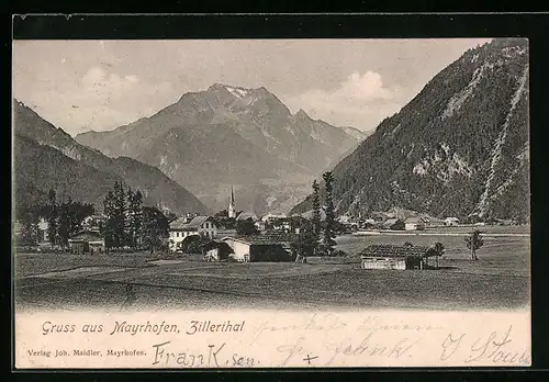 AK Mayrhofen /Zillertal, Gesamtansicht mit Bergen