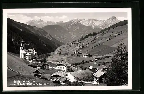 AK Navis, Ortspartie mit Kirche gegen Habicht