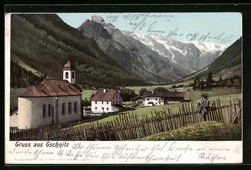 AK Gschnitz, Ortspartie mit Kirche