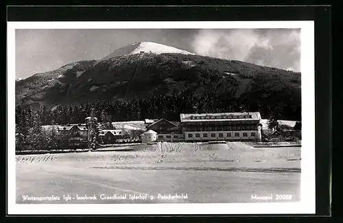 AK Igls-Innsbruck, Grandhotel Iglerhof gegen Patscherkofel