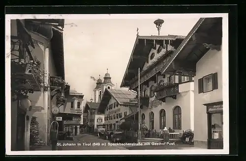 AK St. Johann, Speckbacherstrasse mit Gasthof Post