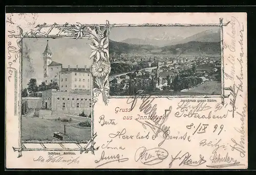 AK Innsbruck, Ortsansicht gegen Süden, Schloss Ambras