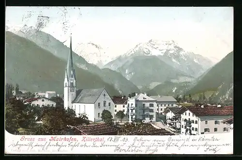 AK Mairhofen /Zillertal, Teilansicht mit Bergen