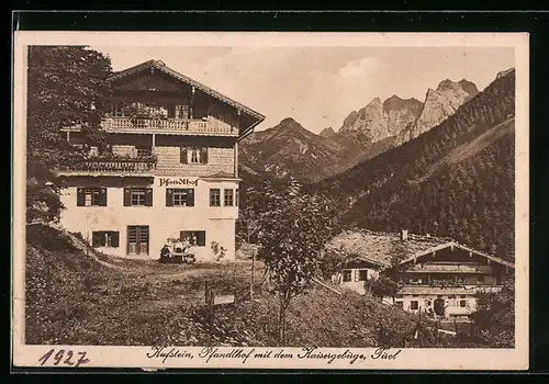 AK Kufstein, Gasthaus Pfandlhof mit Kaisergebirge
