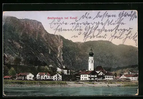 AK Breitenbach bei Kundl, Ortsansicht mit Kirche