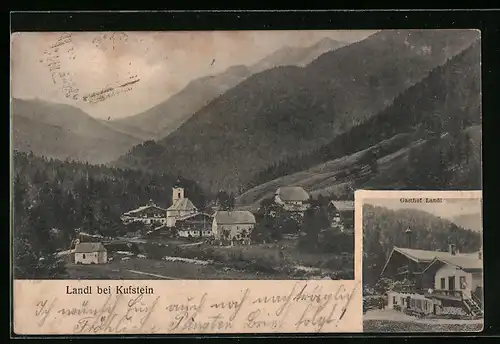 AK Landl bei Kufstein, Gasthof Landl, Ortsansicht