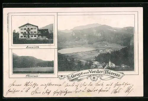 AK Vorder-Thiersee, Gasthof Seewirth, Panorama mit See