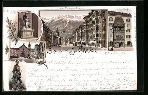 Lithographie Innsbruck, Maria-Theresien-Strasse, Goldenes Dachl