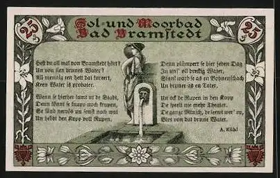 Notgeld Bad Bramstedt 1920, 25 Pfennig, Roland, Brunnen