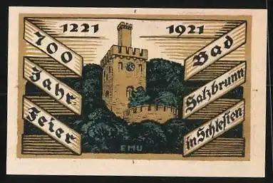 Notgeld Bad Salzbrunn /Schlesien 1921, 50 Pfennig, Burg