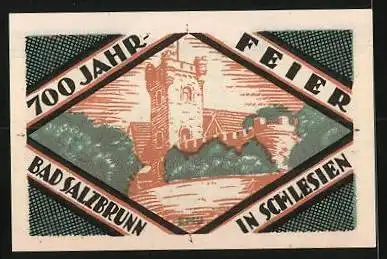 Notgeld Bad Salzbrunn /Schlesien 1921, 50 Pfennig, Burg, Wappen