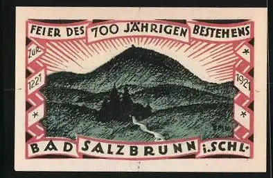 Notgeld Bad Salzbrunn /Schlesien 1921, 50 Pfennig, Bergansicht