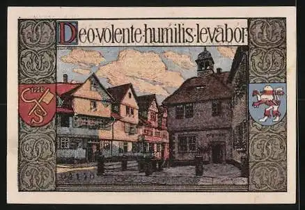 Notgeld Bad Soden /Werra, 10 Pfennig, Wappen mit Waage, Ortspartie