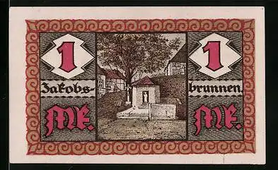 Notgeld Jakobsberg 1921, 1 Mark, Kirche, Denkmal