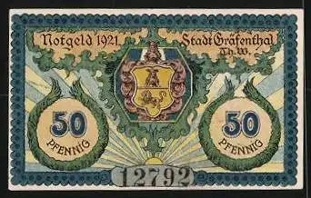 Notgeld Gräfenthal, 50 Pfennig, Wappen, Burg Wespenstein