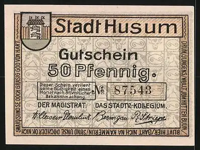 Notgeld Husum, 50 Pfennig, Rathaus