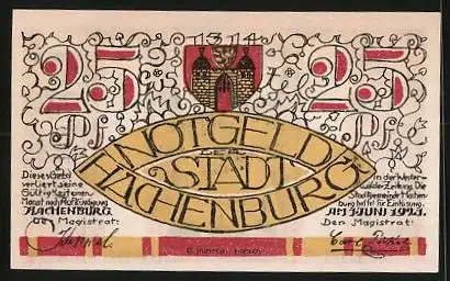 Notgeld Hachenburg 1921, 25 Pfennig, Wappen, Alter Markt