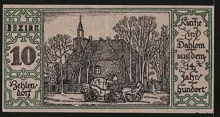 Notgeld Berlin-Zehlendorf 1921, 50 Pfennig, Berliner Bär, Kirche in Dahlem