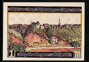 Notgeld Fürstenberg /Weser 1921, 1 Mark, Ortsansicht