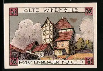 Notgeld Fürstenberg /Weser 1921, 75 Pfennig, Alte Windmühle