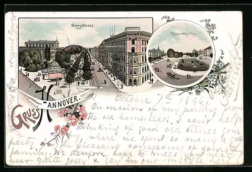 Lithographie Hannover, Georgstrasse, Königsworther Platz