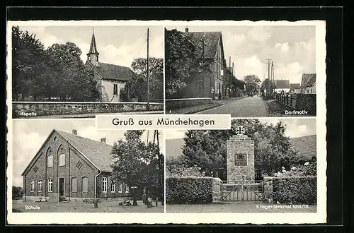AK Münchehagen, Kapelle, Schule, Dorfmotiv