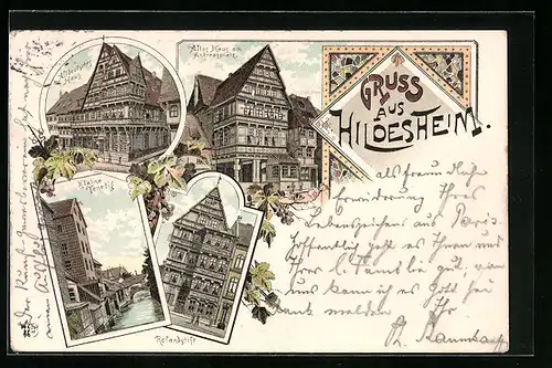 Lithographie Hildesheim, Altes Haus am Andreasplatz, Altdeutsches Haus