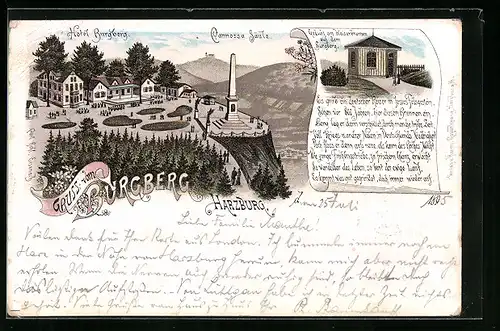 Vorläufer-Lithographie Bad Harzburg, Hotel Burgberg, Cannossa Säule 1895