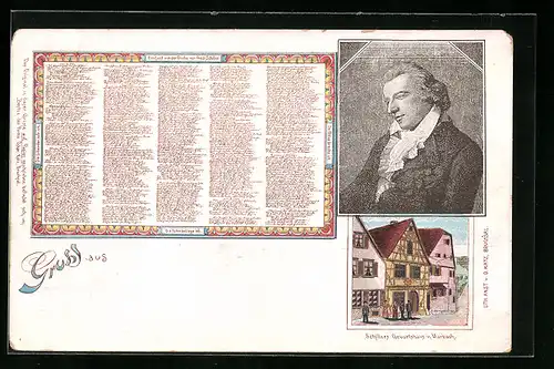 Künstler-AK Marbach, Schillers Geburtshaus, Das Lied von der Glocke