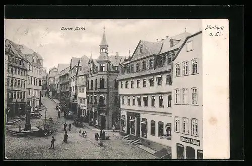 AK Marburg a. L., Oberer Markt aus der Vogelschau