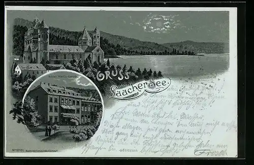 Mondschein-Lithographie Maria-Laach, Laacher See, Hotel Maria-Laach