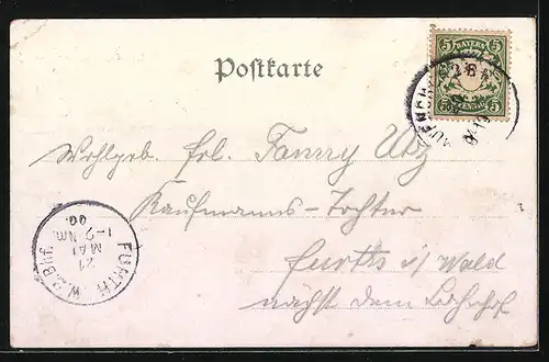 Passepartout-Lithographie München, Marienplatz, Bavaria mit Ruhmeshalle, Siegesthor