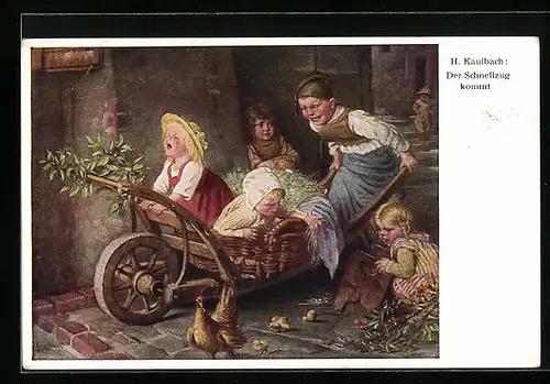 Künstler-AK Hermann Kaulbach: Der Schnellzug kommt