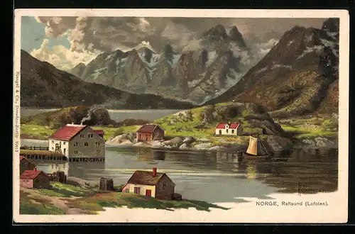 Künstler-AK Robert Kämmerer: Raftsund, Ortspartie auf den Lofoten