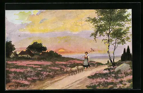 Künstler-AK Ad. Hoffmann: Frau mit Schafen