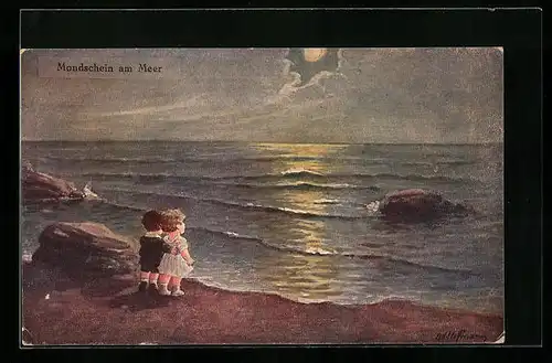 Künstler-AK Ad. Hoffmann: Mondschein am Meer