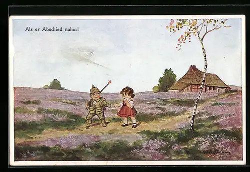 Künstler-AK Ad. Hoffmann: Als er Abschied nahm, Kind in Uniform