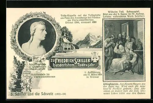 AK Dichter Friedrich Schiller, Schillerstein im Vierwaldstättersee
